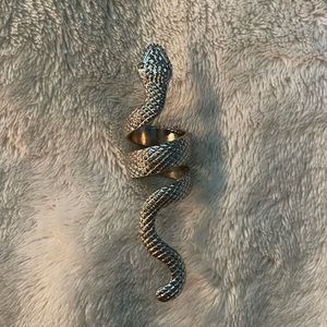 Adjustable silver full length snake ring